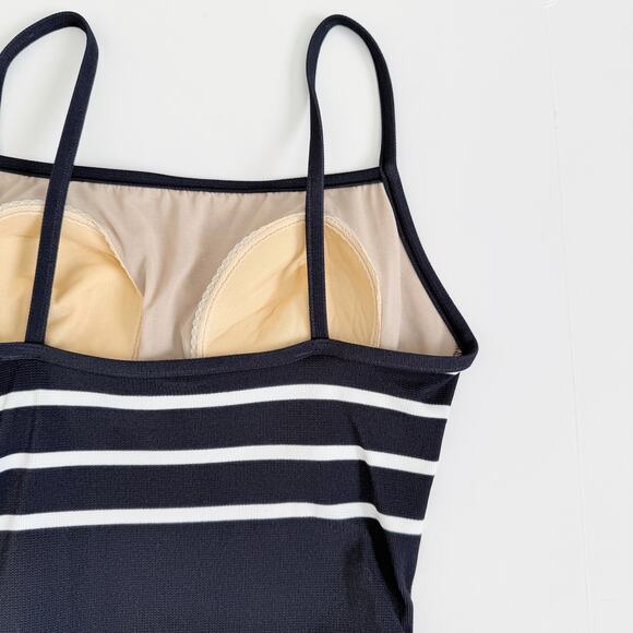 [Adrienne Vittadini] Navy Charcoal Striped Vintage Y2K Belted Swimsuit NWT Sz 6 - Picture 8 of 9